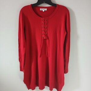 Patrizia Luca Women's Lace up Crewneck Size Small Dress Mini‎ Size Small Red